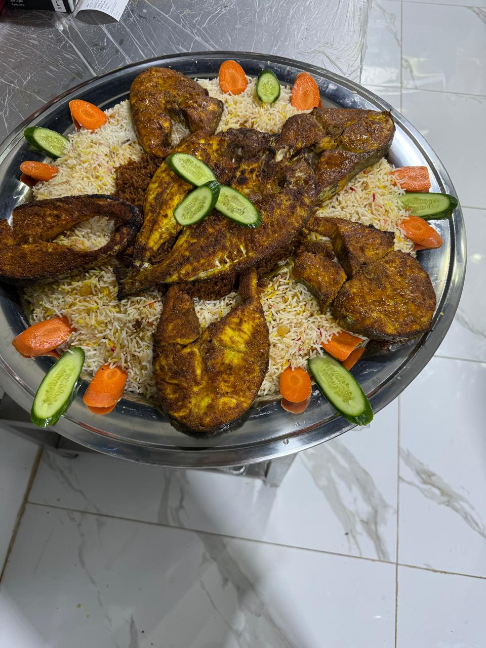 Grilled fish platter with rice